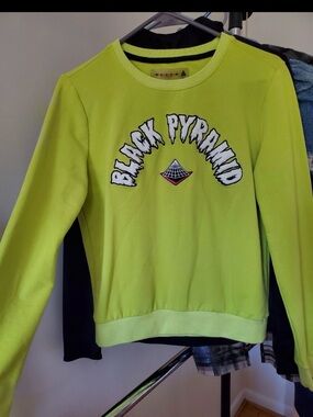 Black Pyramid Neon Lime Crewneck with Puff White Logo